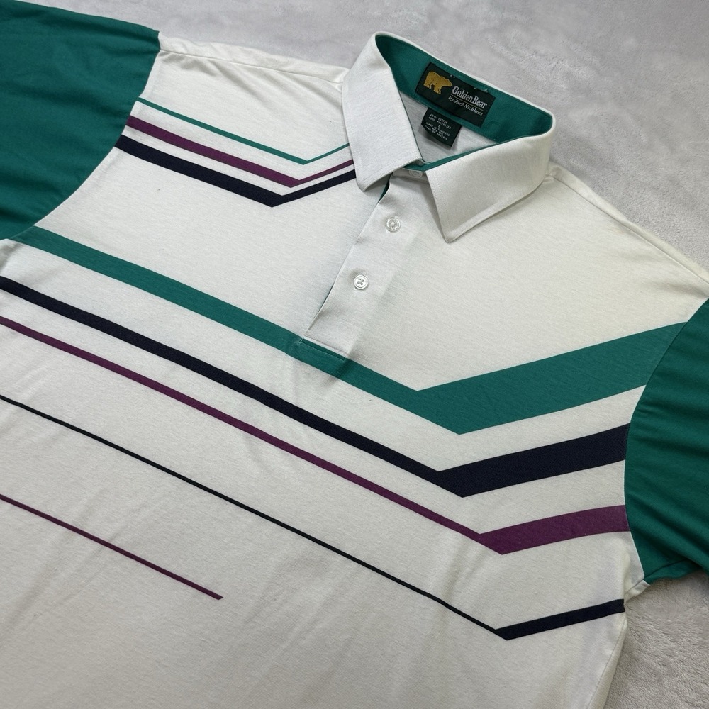 Jack Nicklaus Golden Bear  Vintage White Striped Pocket Polo Men's Size Large
